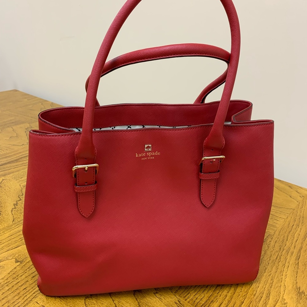 KATE SPADE LEIGHTON LARGE SATCHEL SHOULDER TOTE BAG DIGITAL RED LEATHER